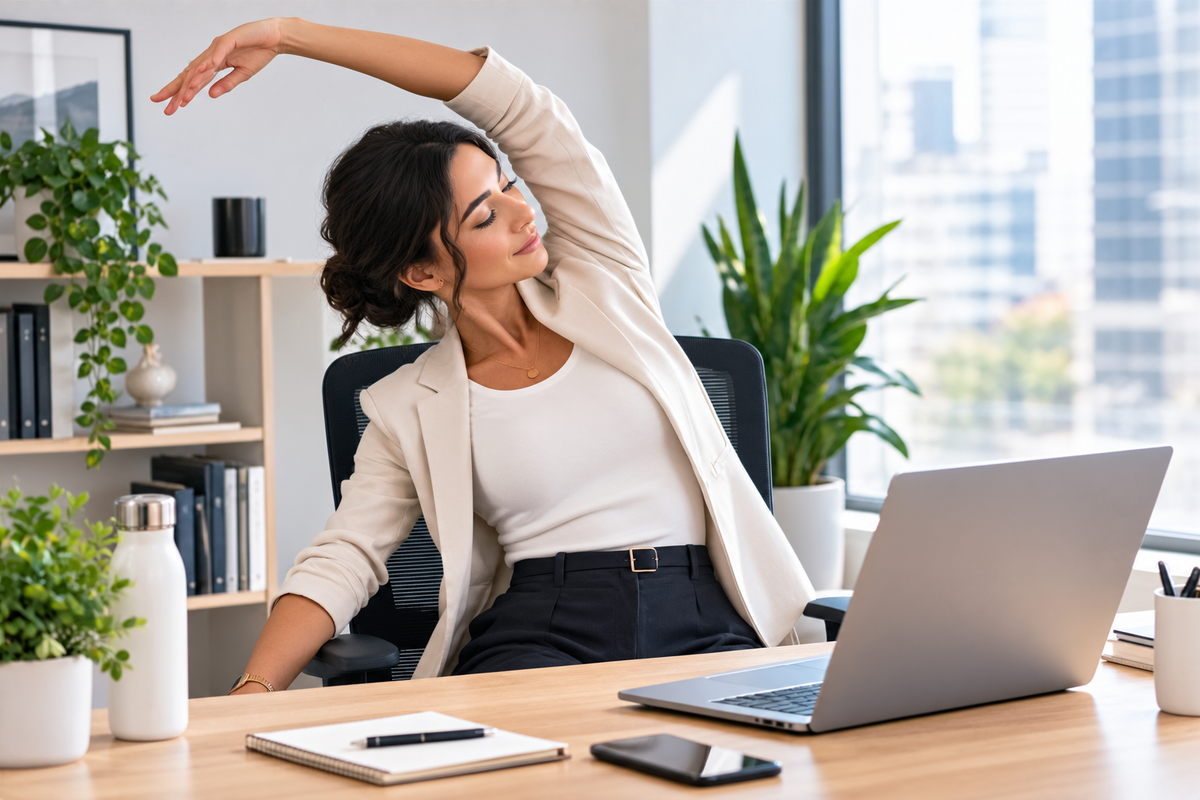 Desk worker taking a mobility break during the workday